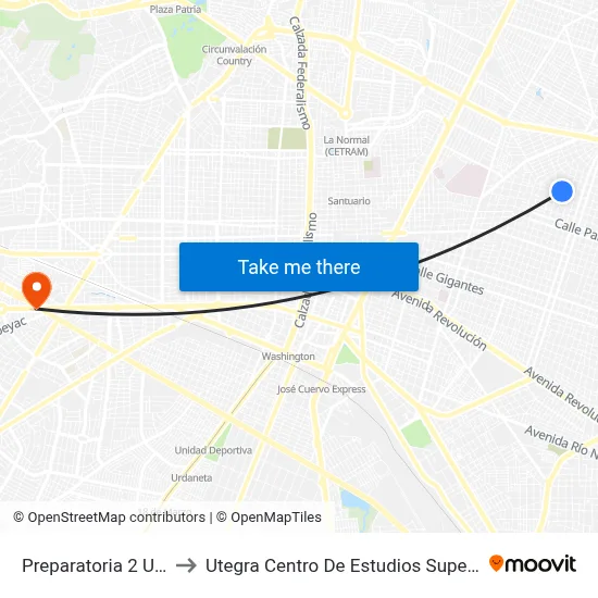 Preparatoria 2 Udeg to Utegra Centro De Estudios Superiores map