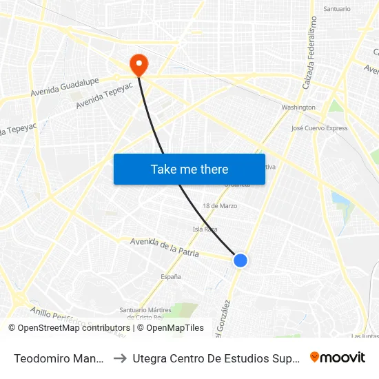Teodomiro Manzano to Utegra Centro De Estudios Superiores map