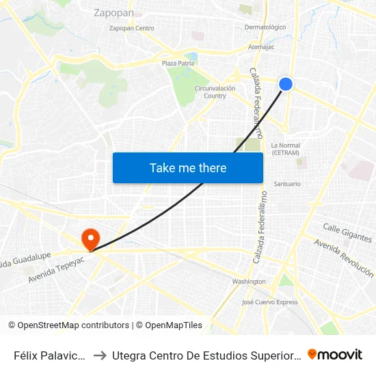 Félix Palavicini to Utegra Centro De Estudios Superiores map