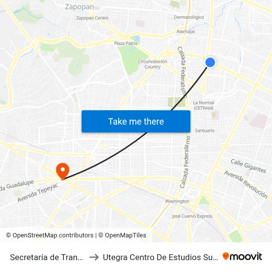Secretaría de Transporte to Utegra Centro De Estudios Superiores map