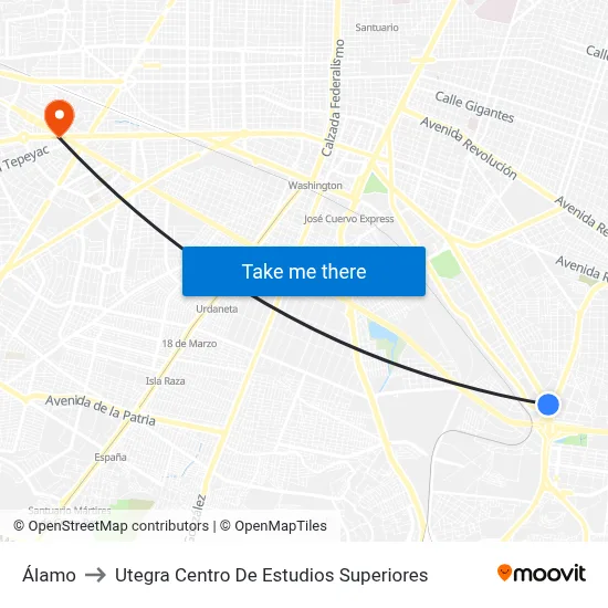 Álamo to Utegra Centro De Estudios Superiores map