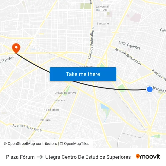 Plaza Fórum to Utegra Centro De Estudios Superiores map