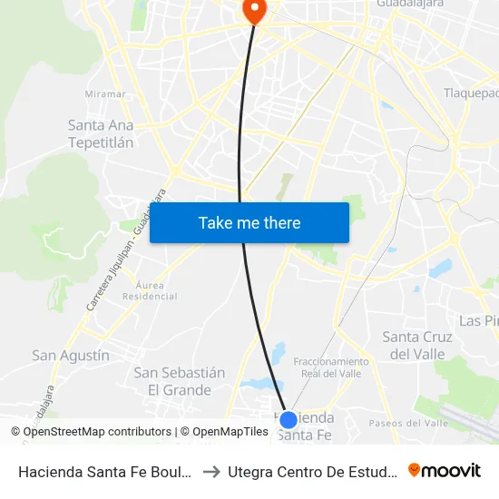 Hacienda Santa Fe Boulevard Santa Fe to Utegra Centro De Estudios Superiores map