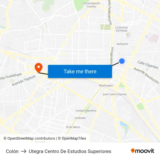 Colón to Utegra Centro De Estudios Superiores map