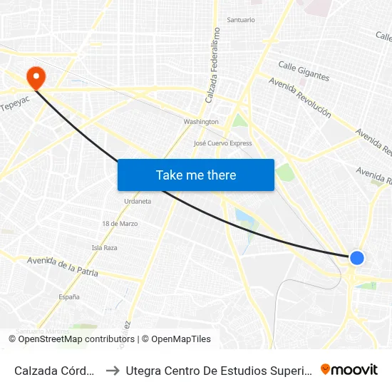 Calzada Córdoba to Utegra Centro De Estudios Superiores map