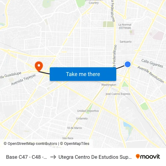 Base C47 - C48 - C83 to Utegra Centro De Estudios Superiores map