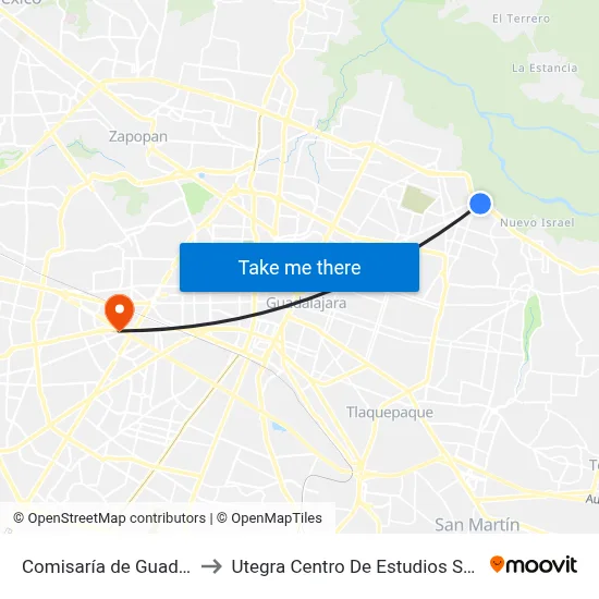 Comisaría de Guadalajara to Utegra Centro De Estudios Superiores map