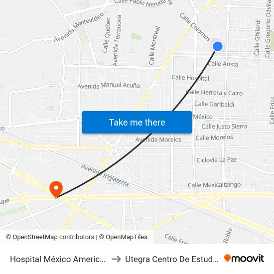 Hospital México Americano / Colomos to Utegra Centro De Estudios Superiores map