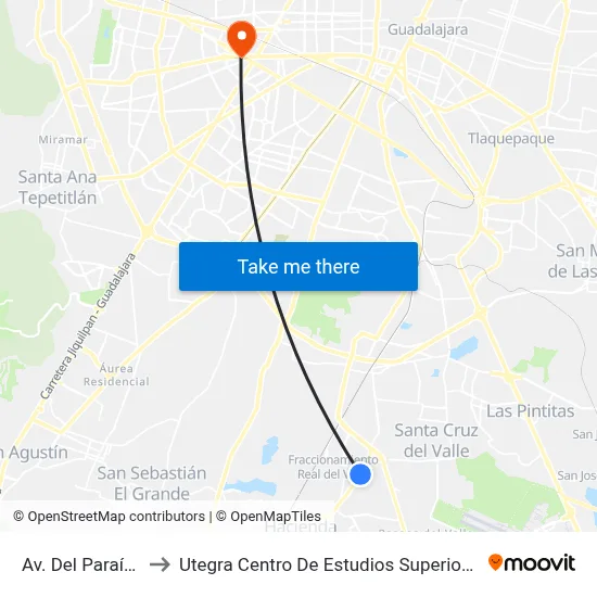 Av. Del Paraíso to Utegra Centro De Estudios Superiores map