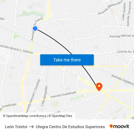 León Tolstoi to Utegra Centro De Estudios Superiores map