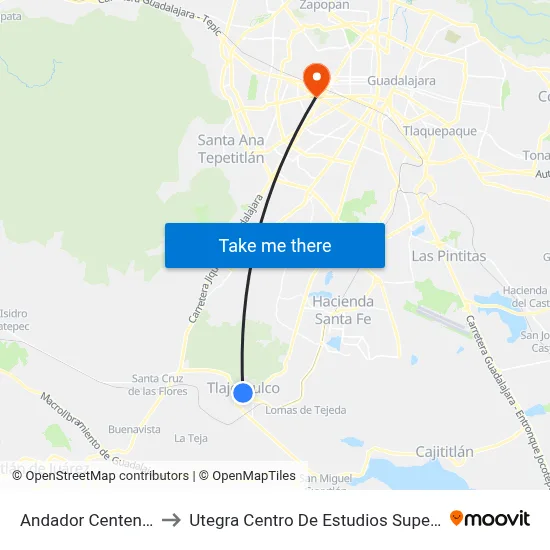 Andador Centenario to Utegra Centro De Estudios Superiores map