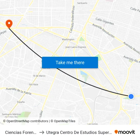 Ciencias Forenses to Utegra Centro De Estudios Superiores map
