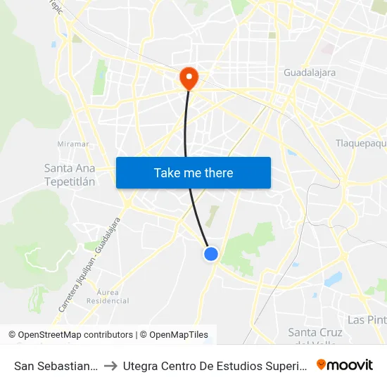 San Sebastianito to Utegra Centro De Estudios Superiores map