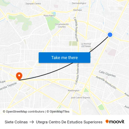 Siete Colinas to Utegra Centro De Estudios Superiores map