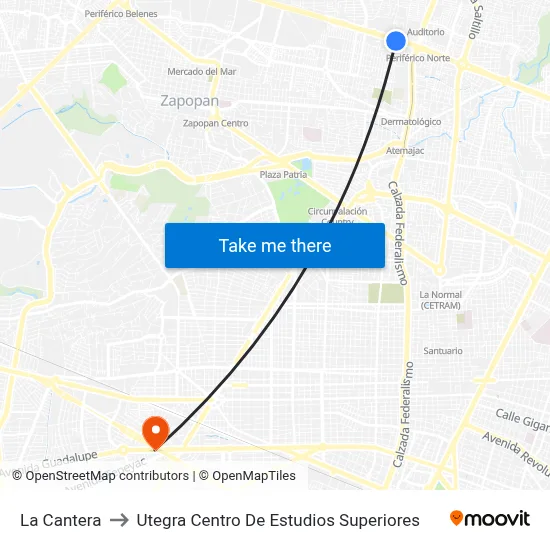 La Cantera to Utegra Centro De Estudios Superiores map