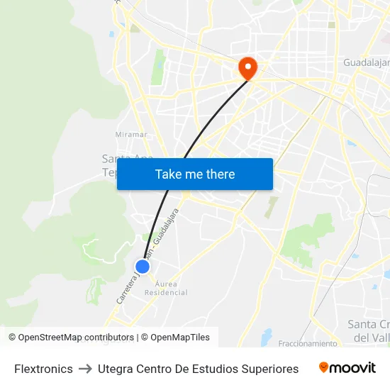 Flextronics to Utegra Centro De Estudios Superiores map