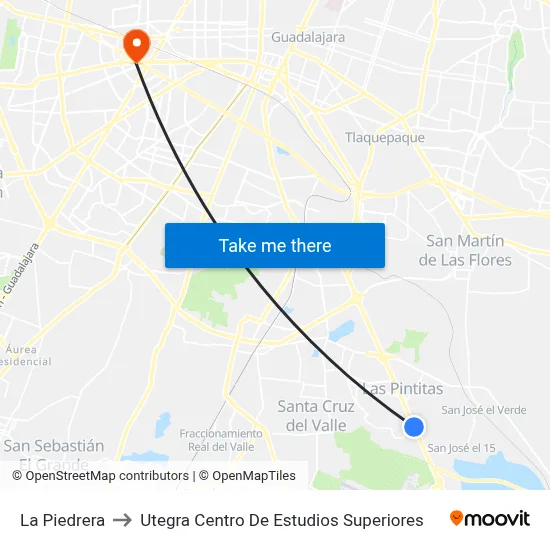 La Piedrera to Utegra Centro De Estudios Superiores map