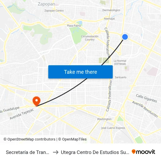 Secretaría de Transporte to Utegra Centro De Estudios Superiores map