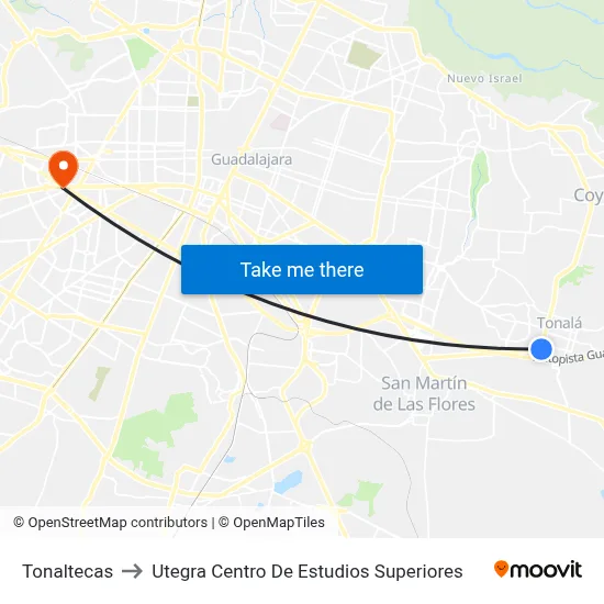 Tonaltecas to Utegra Centro De Estudios Superiores map