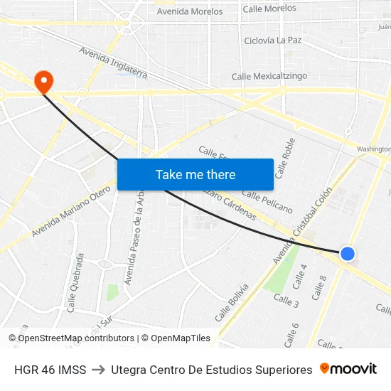 HGR 46 IMSS to Utegra Centro De Estudios Superiores map