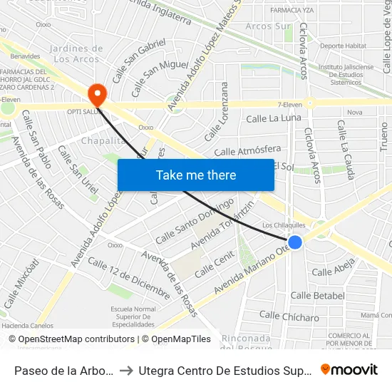 Paseo de la Arboleda to Utegra Centro De Estudios Superiores map