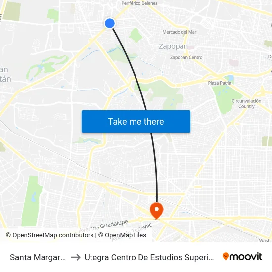Santa Margarita to Utegra Centro De Estudios Superiores map