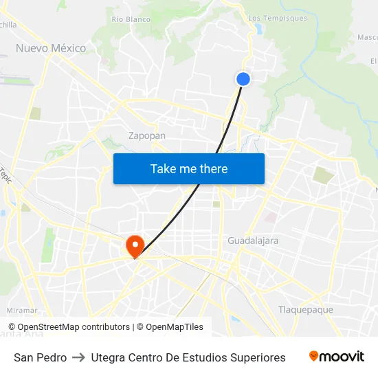 San Pedro to Utegra Centro De Estudios Superiores map
