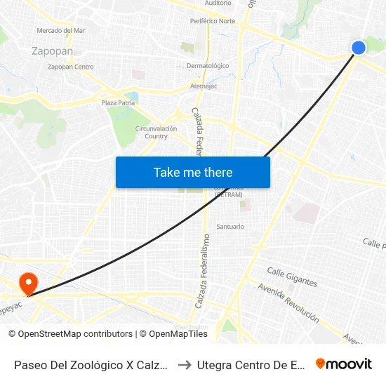 Paseo Del Zoológico X Calzada Independencia Norte to Utegra Centro De Estudios Superiores map