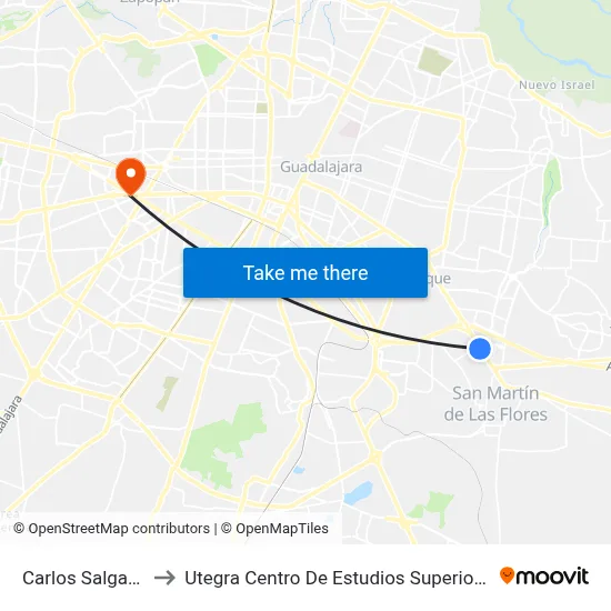 Carlos Salgado to Utegra Centro De Estudios Superiores map