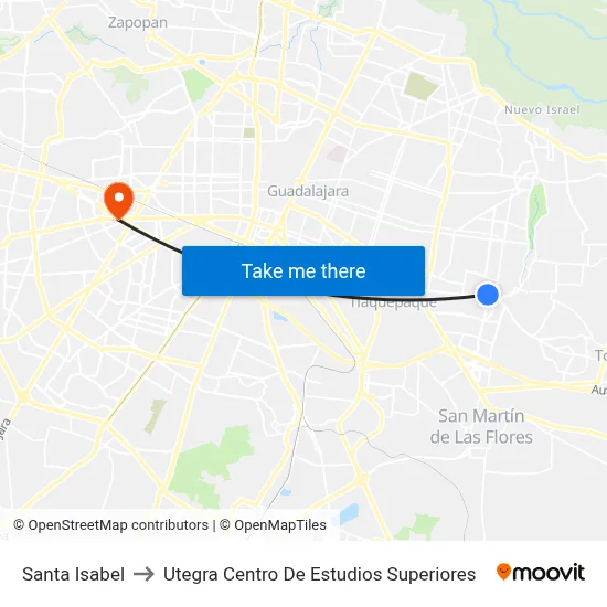 Santa Isabel to Utegra Centro De Estudios Superiores map