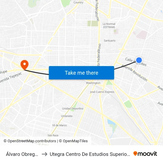 Álvaro Obregón to Utegra Centro De Estudios Superiores map