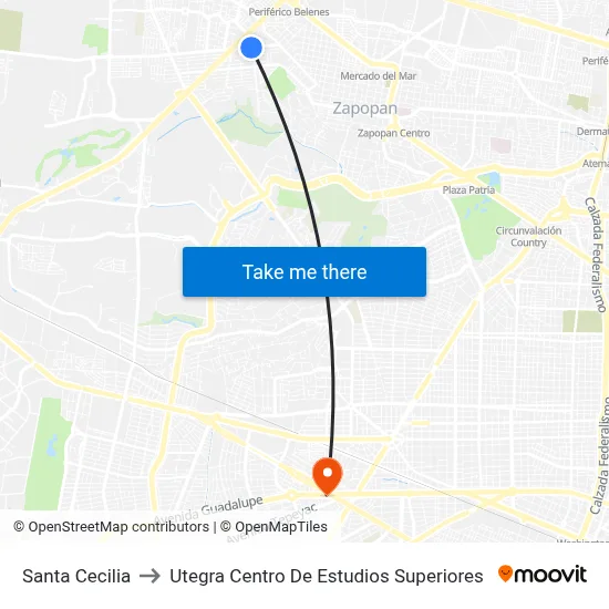 Santa Cecilia to Utegra Centro De Estudios Superiores map