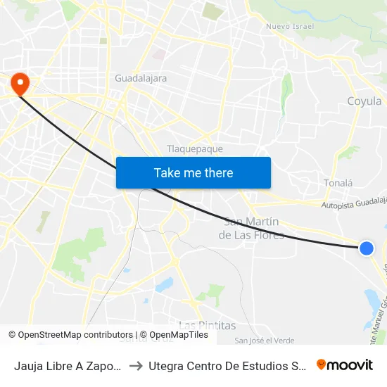 Jauja Libre A Zapotlanejo to Utegra Centro De Estudios Superiores map