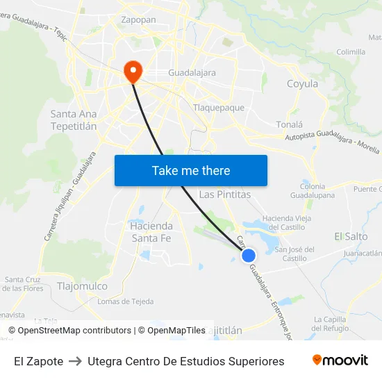 El Zapote to Utegra Centro De Estudios Superiores map