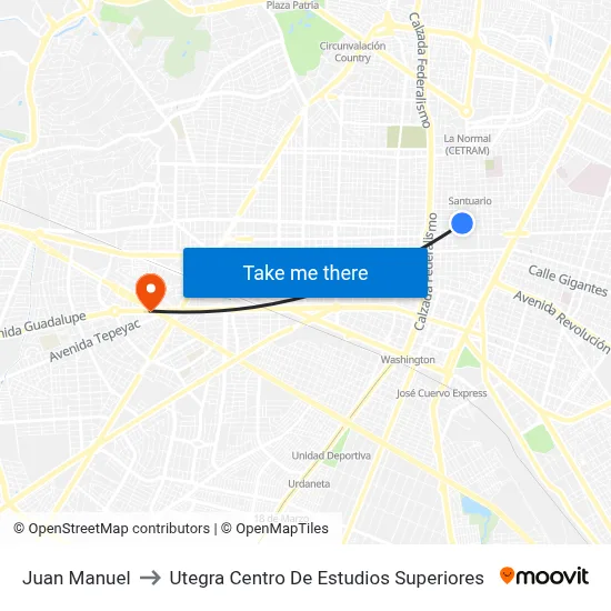 Juan Manuel to Utegra Centro De Estudios Superiores map
