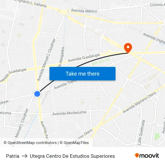 Patria to Utegra Centro De Estudios Superiores map