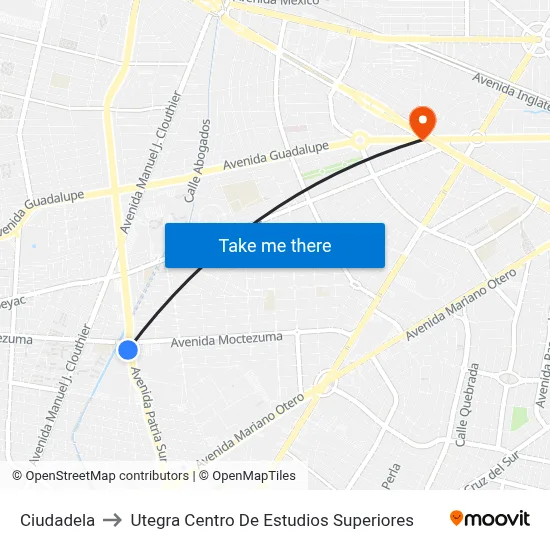 Ciudadela to Utegra Centro De Estudios Superiores map