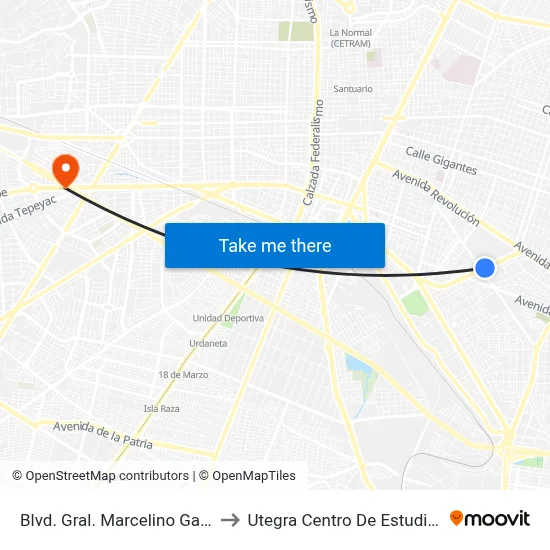 Blvd. Gral. Marcelino García Barragán to Utegra Centro De Estudios Superiores map