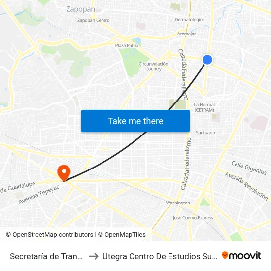 Secretaría de Transporte to Utegra Centro De Estudios Superiores map