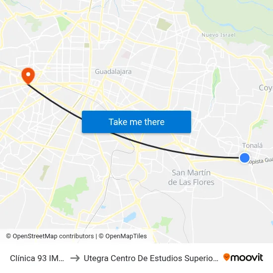 Clínica 93 IMSS to Utegra Centro De Estudios Superiores map