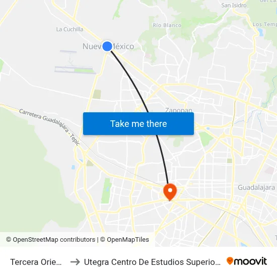 Tercera Oriente to Utegra Centro De Estudios Superiores map