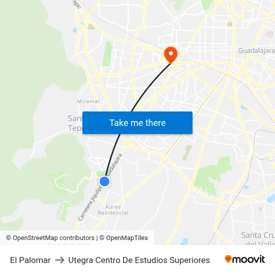 El Palomar to Utegra Centro De Estudios Superiores map