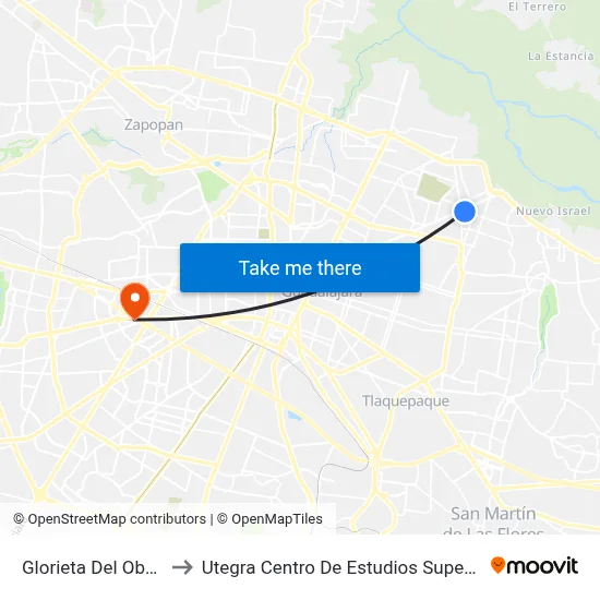Glorieta Del Obrero to Utegra Centro De Estudios Superiores map