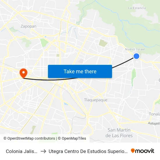 Colonia Jalisco to Utegra Centro De Estudios Superiores map