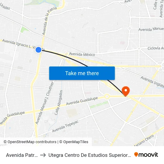 Avenida Patria to Utegra Centro De Estudios Superiores map