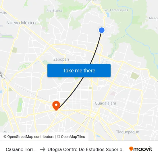 Casiano Torres to Utegra Centro De Estudios Superiores map