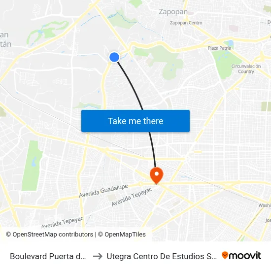 Boulevard Puerta de Hierro to Utegra Centro De Estudios Superiores map
