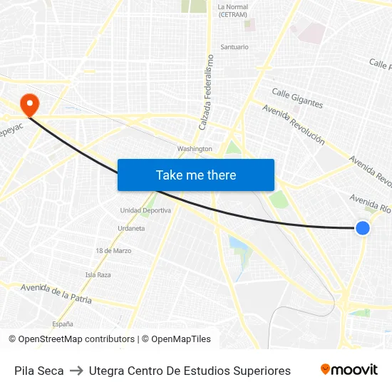 Pila Seca to Utegra Centro De Estudios Superiores map