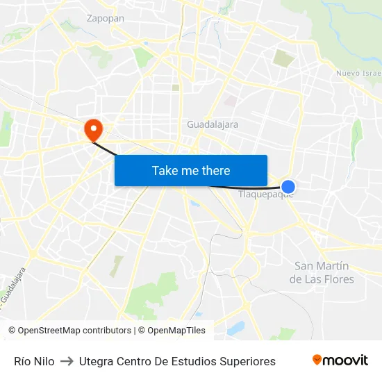 Río Nilo to Utegra Centro De Estudios Superiores map
