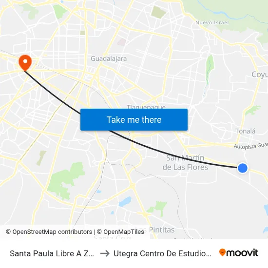 Santa Paula Libre A Zapotlanejo to Utegra Centro De Estudios Superiores map